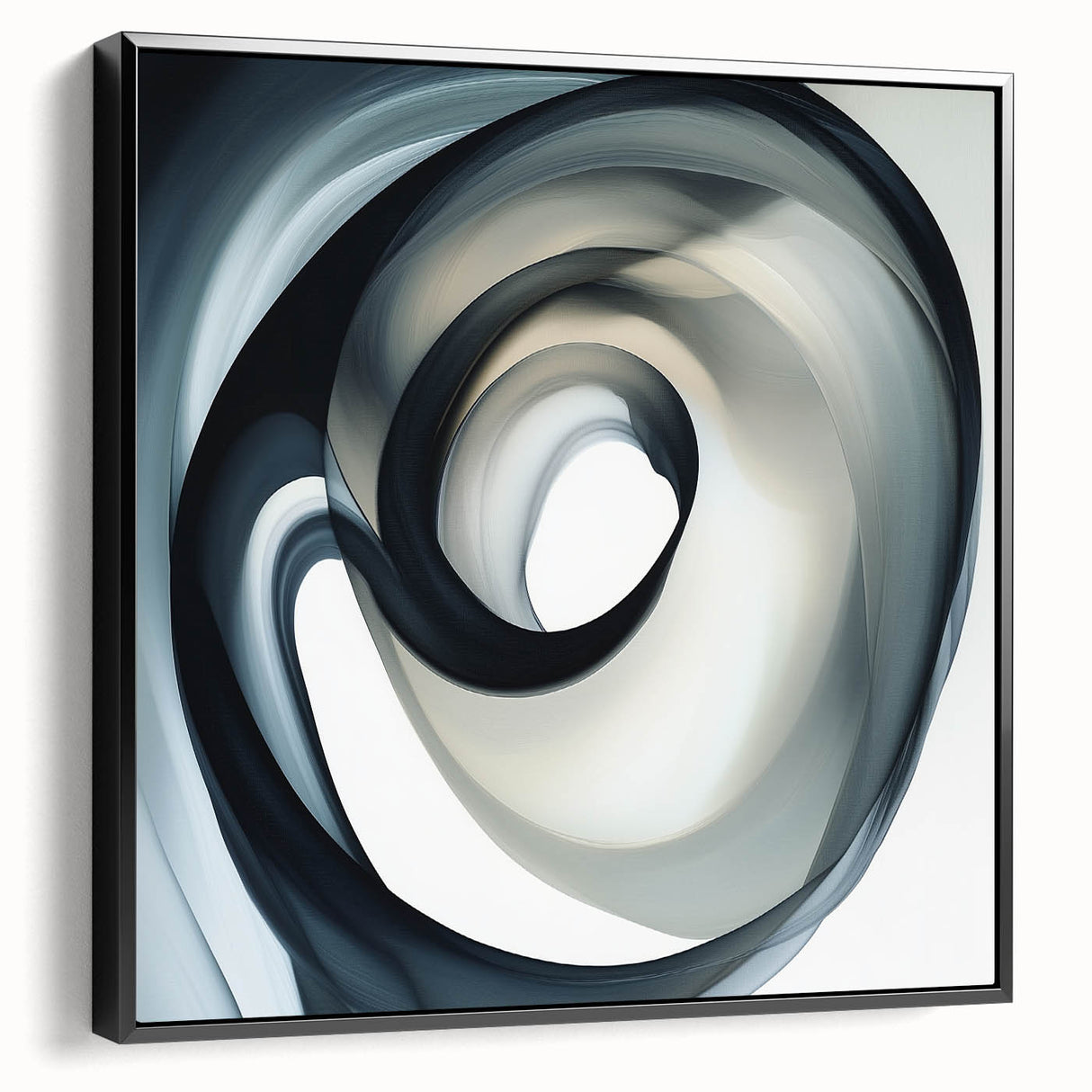 Minimalist Abstract Wall Art – Swirling Black, Beige & Gray Canvas