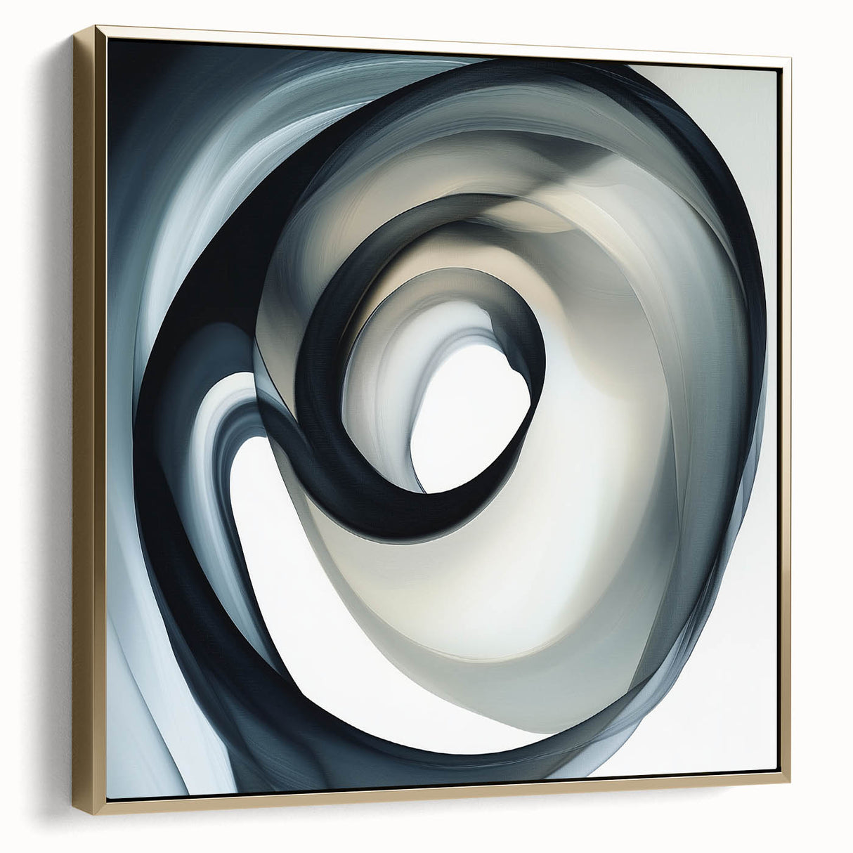 Minimalist Abstract Wall Art – Swirling Black, Beige & Gray Canvas