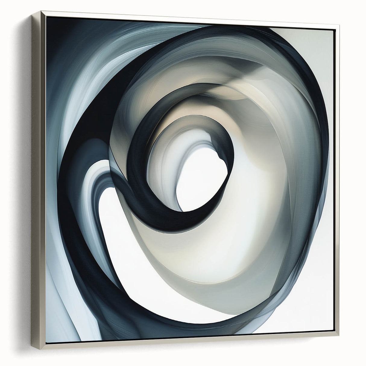 Minimalist Abstract Wall Art – Swirling Black, Beige & Gray Canvas