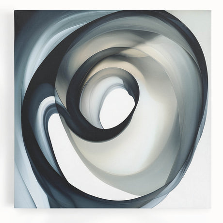 Minimalist Abstract Wall Art – Swirling Black, Beige & Gray Canvas