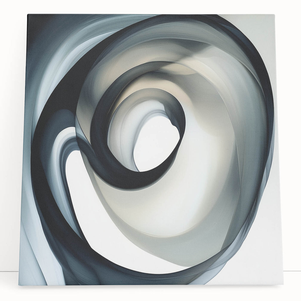 Minimalist Abstract Wall Art – Swirling Black, Beige & Gray Canvas