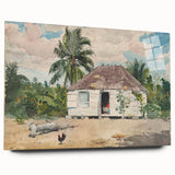 Native Hut at Nassau Realism Art Print - Tropical Landscape Canvas Decor
