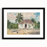 Native Hut at Nassau Realism Art Print - Tropical Landscape Canvas Decor