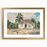 Native Hut at Nassau Realism Art Print - Tropical Landscape Canvas Decor