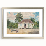 Native Hut at Nassau Realism Art Print - Tropical Landscape Canvas Decor
