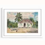 Native Hut at Nassau Realism Art Print - Tropical Landscape Canvas Decor