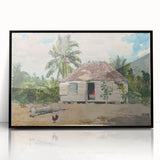 Native Hut at Nassau Realism Art Print - Tropical Landscape Canvas Decor