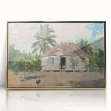 Native Hut at Nassau Realism Art Print - Tropical Landscape Canvas Decor