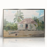 Native Hut at Nassau Realism Art Print - Tropical Landscape Canvas Decor
