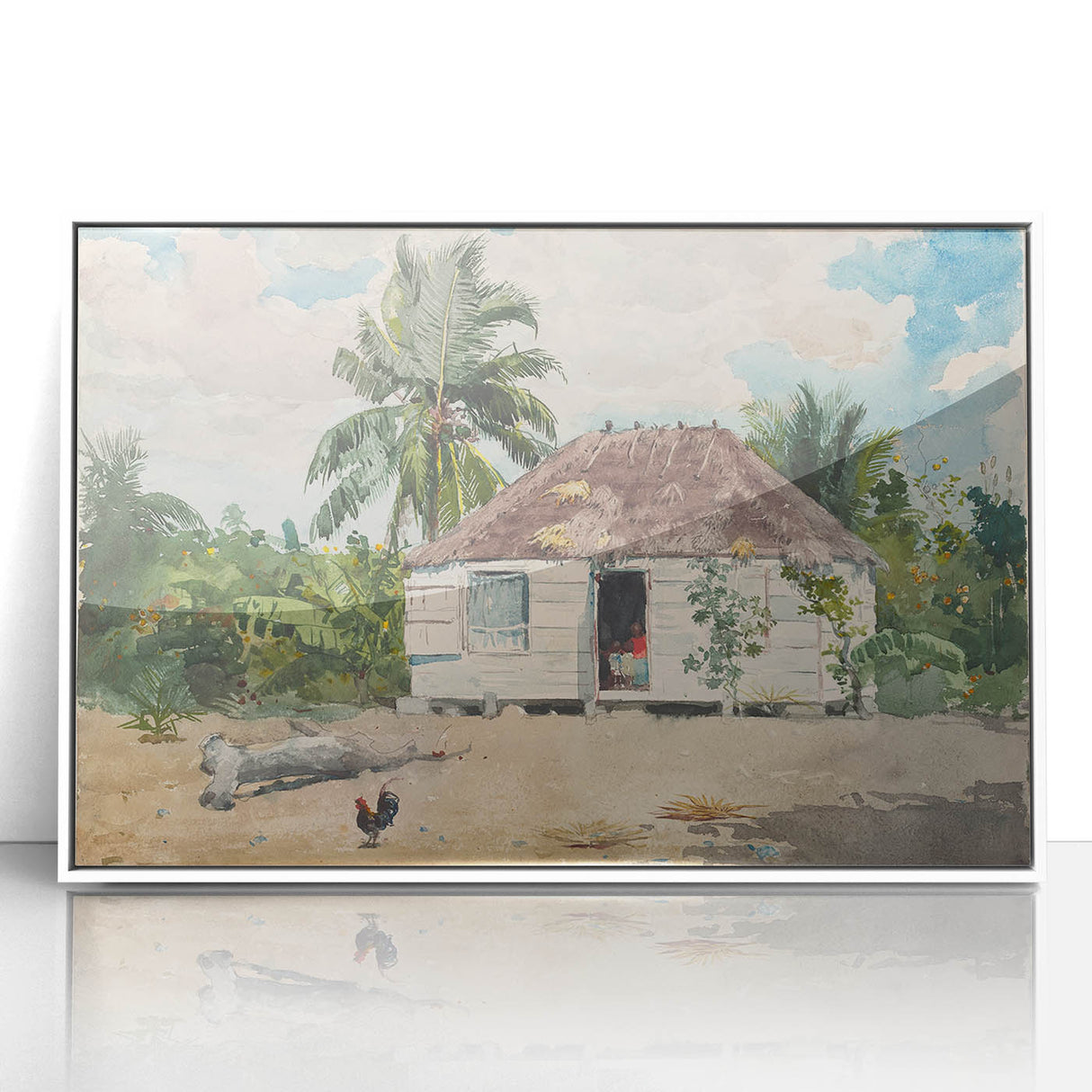 Native Hut at Nassau Realism Art Print - Tropical Landscape Canvas Decor