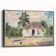 Native Hut at Nassau Realism Art Print - Tropical Landscape Canvas Decor