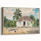 Native Hut at Nassau Realism Art Print - Tropical Landscape Canvas Decor