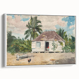 Native Hut at Nassau Realism Art Print - Tropical Landscape Canvas Decor