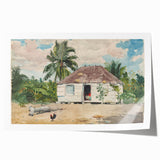 Native Hut at Nassau Realism Art Print - Tropical Landscape Canvas Decor