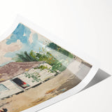 Native Hut at Nassau Realism Art Print - Tropical Landscape Canvas Decor