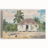 Native Hut at Nassau Realism Art Print - Tropical Landscape Canvas Decor