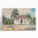 Native Hut at Nassau Realism Art Print - Tropical Landscape Canvas Decor