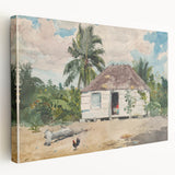 Native Hut at Nassau Realism Art Print - Tropical Landscape Canvas Decor