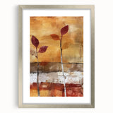 Textured abstract art print in orange and brown hues on a silver-framed canvas, suitable for bedroom decor.
