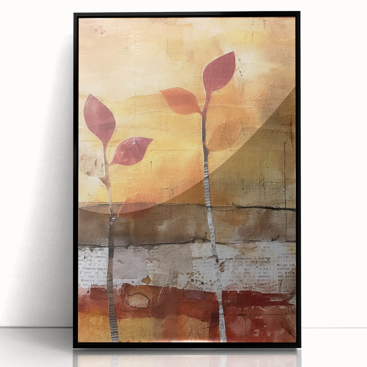 Large abstract wall art featuring fall-inspired hues on a framed acrylic, ideal for modern living room decor.