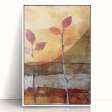 Art deco poster of autumn trees in orange and yellow hues, acrylic print in a white frame, suitable for nursery wall decor.