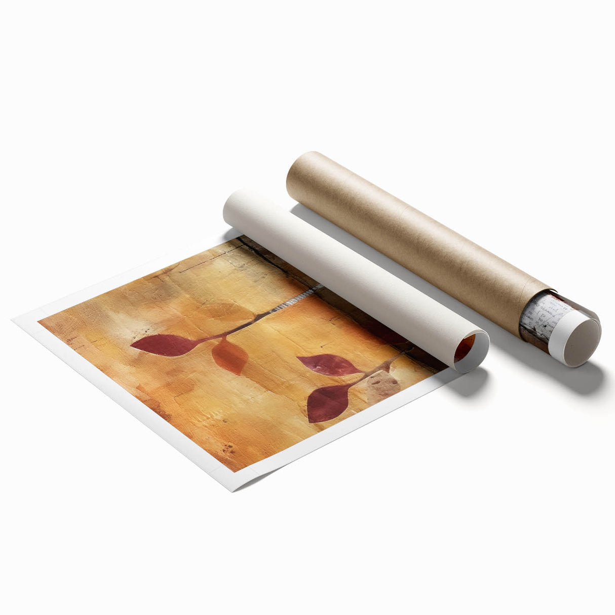 Extra large rolled canvas print featuring an autumnal floral design in muted earth tones.