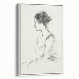 Abstract figurative framed canvas artwork showcasing a contemporary design with vibrant colors, displayed in a stylish white frame from a side view, perfect for modern home decor.