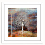 Abstract floral design framed in white matting, showcasing vibrant colors and intricate details, perfect for modern home decor. Ideal for gallery walls.