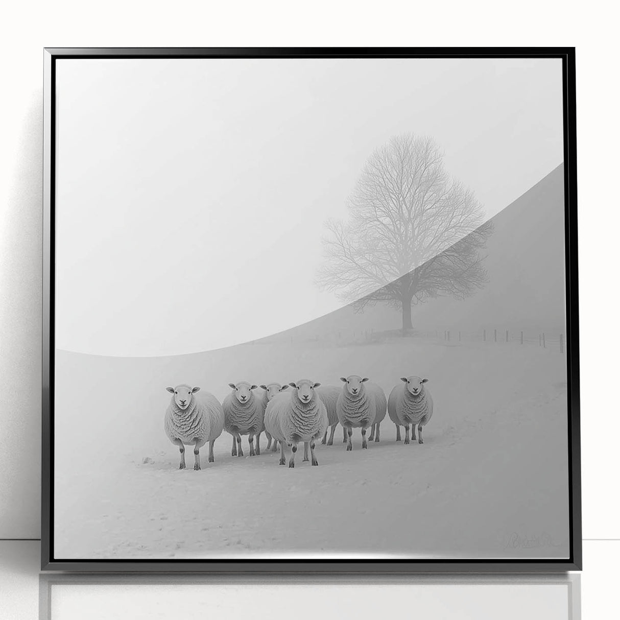 Framed abstract landscape artwork in black acrylic, showcasing vibrant colors and fluid shapes. Perfect for modern home decor, adding sophistication to any room.