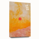 Abstract minimalist wall art design displayed in a sleek acrylic frame, showcasing soft colors and geometric patterns, perfect for modern home decor.