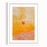 Abstract minimalist wall art framed in white, featuring soft geometric shapes in shades of beige and gray, ideal for modern home decor.