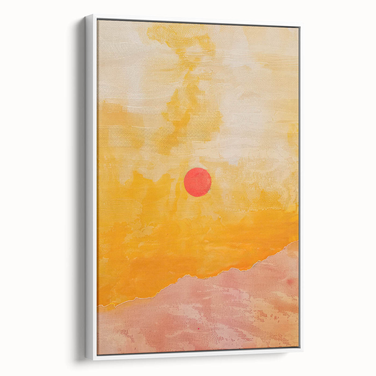 Framed abstract minimalist wall art featuring a white canvas with soft, subtle textures, displayed in a modern setting, ideal for contemporary decor.