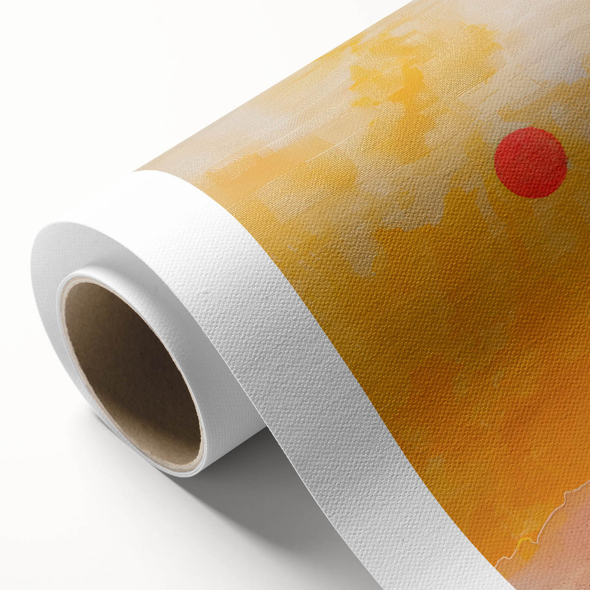 Abstract minimalist wall art printed on rolled canvas, showcasing soft pastel colors and geometric shapes, ideal for modern home decor, securely packaged in a protective tube.
