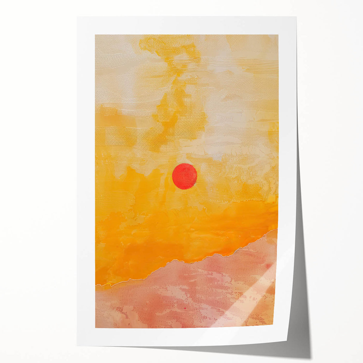 Abstract minimalist wall art print showcasing soft pastel colors and geometric shapes, rolled and ready for display, ideal for modern home decor.