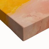 Close-up of a stretched canvas featuring an abstract minimalist wall art design in soft pastel colors, showcasing fluid shapes and textures for a modern decor accent.