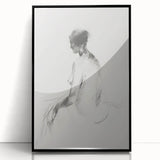 Framed abstract figurative artwork in black acrylic, showcasing dynamic shapes and textures, ideal for modern home decor, adding a contemporary artistic touch.