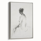 Abstract figurative framed canvas artwork showcasing dynamic shapes and silver accents, presented in a stylish side view, ideal for modern decor.