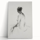 Abstract figurative stretched canvas artwork featuring a vibrant blend of colors, leaning against a textured wall, ideal for modern home decor.