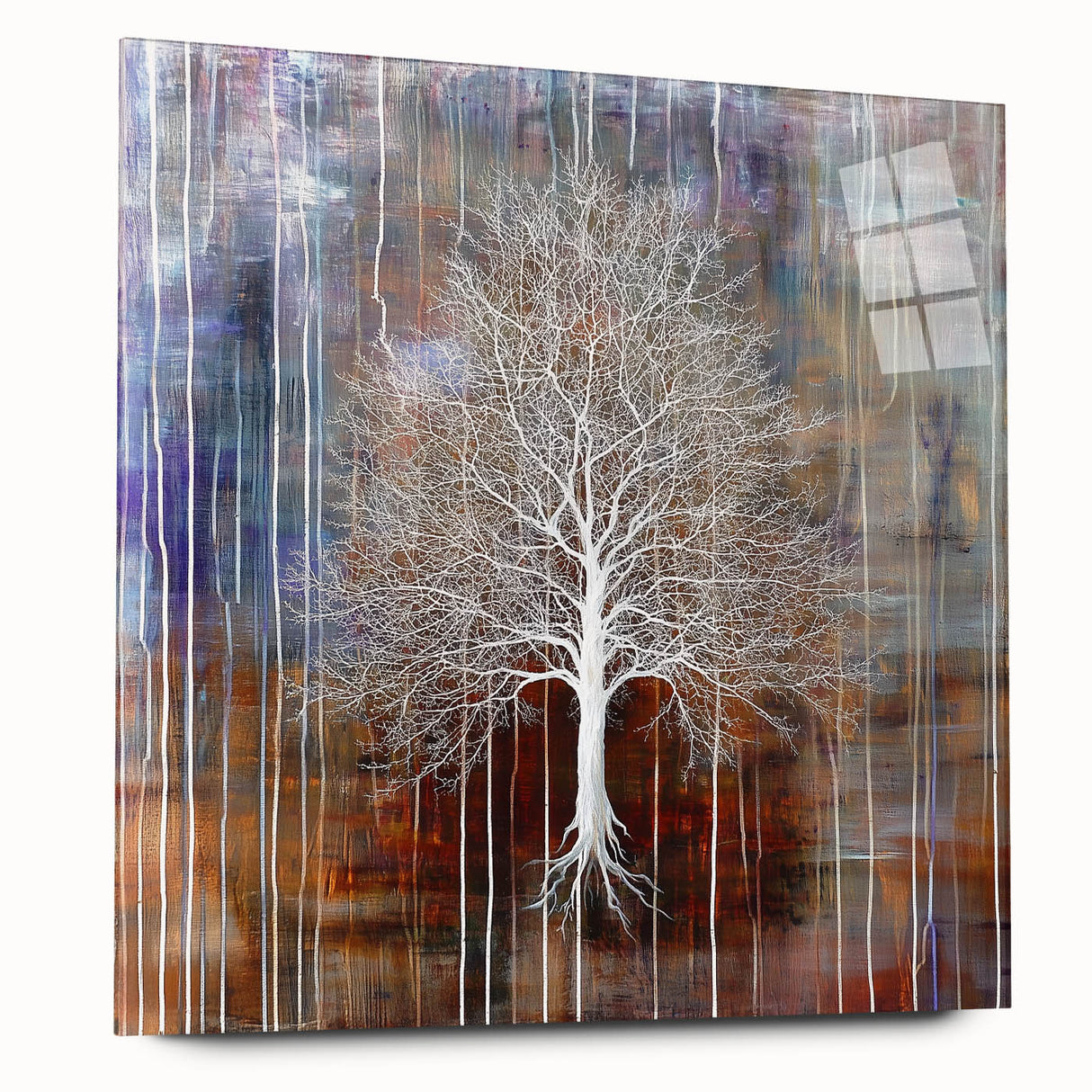 Abstract floral design on acrylic glass, showcasing vibrant colors and intricate patterns from a side view. Ideal for modern home decor, enhancing any space with elegance.