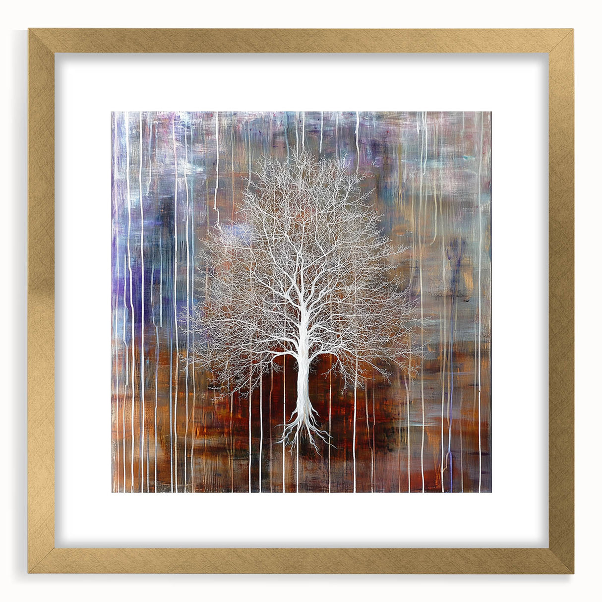 Abstract floral frame design featuring a gold mat, showcasing vibrant colors and intricate patterns, perfect for adding elegance to home decor. This contemporary art piece elevates any space with its artistic flair and modern aesthetic.