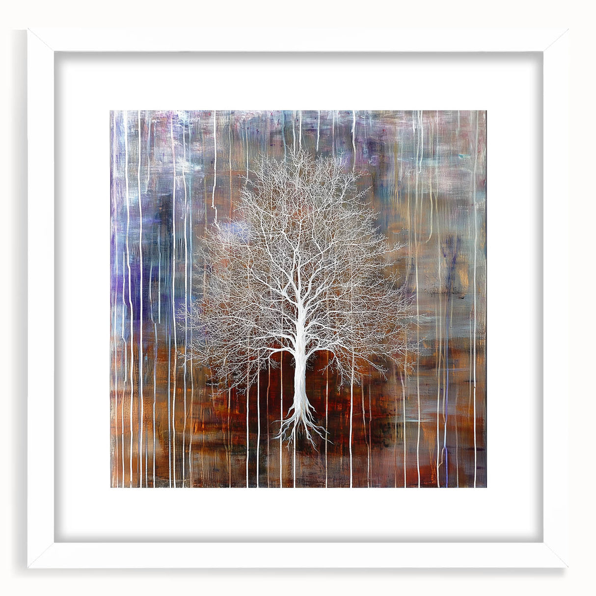 Abstract floral frame design with a white mat, showcasing a modern artistic style in vibrant colors. Ideal for enhancing contemporary home decor aesthetics.