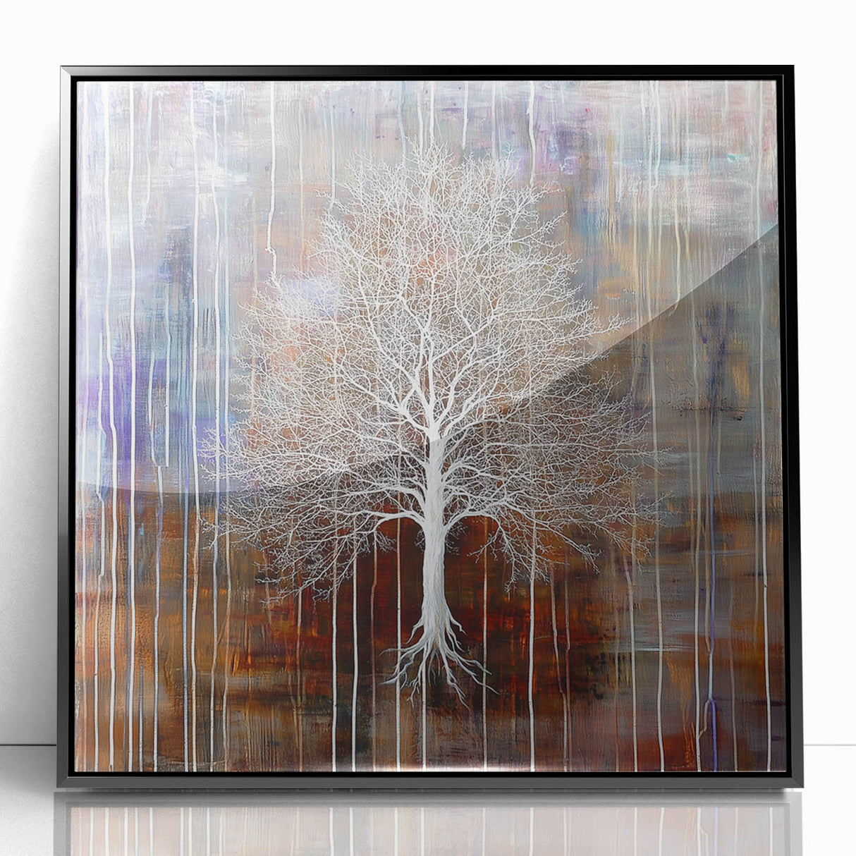 Framed acrylic artwork showcasing abstract floral designs in vibrant colors, set against a sleek black background, perfect for modern home decor.