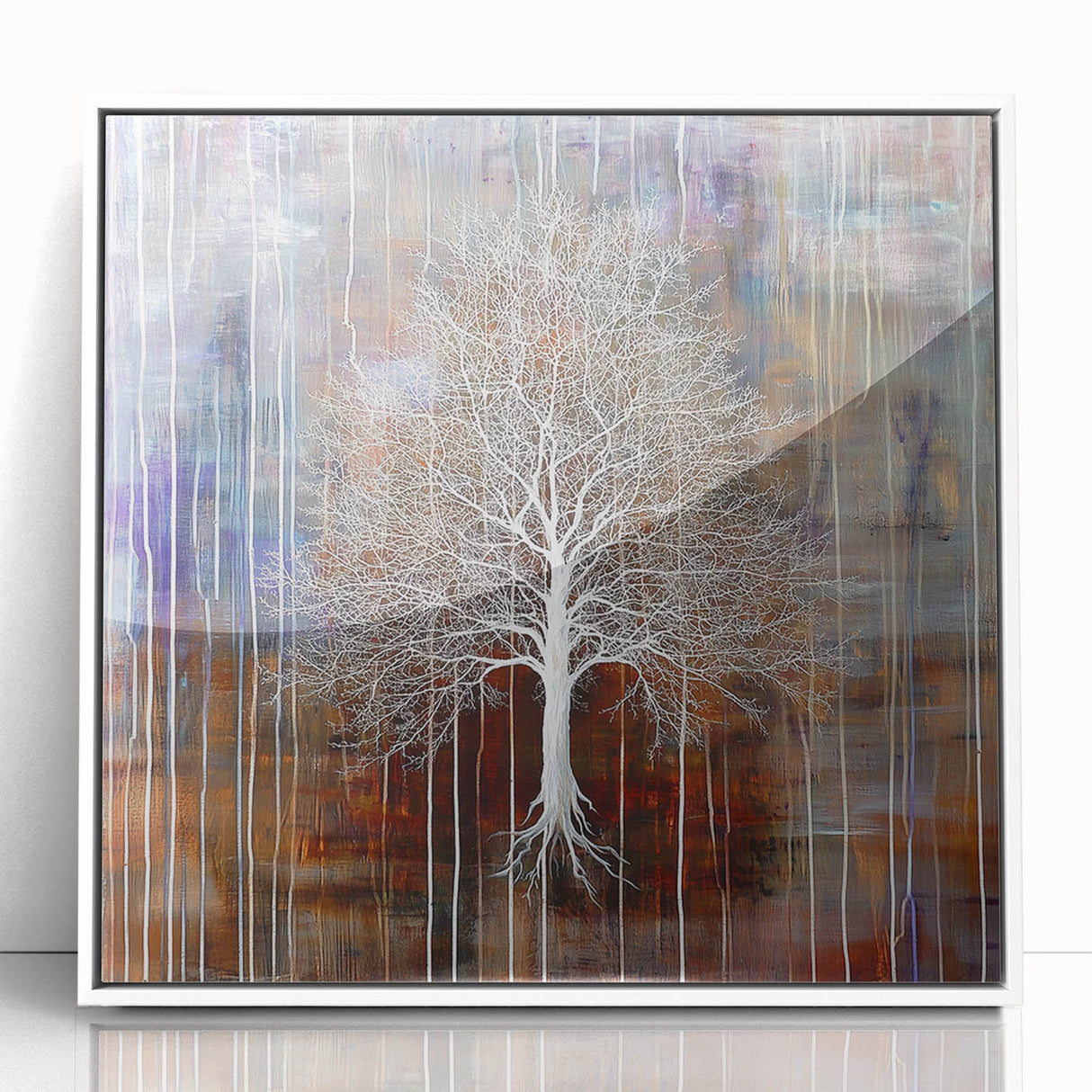 Framed acrylic artwork showcasing vibrant abstract floral designs in hues of pink, blue, and green, set against a white background, perfect for modern home decor.