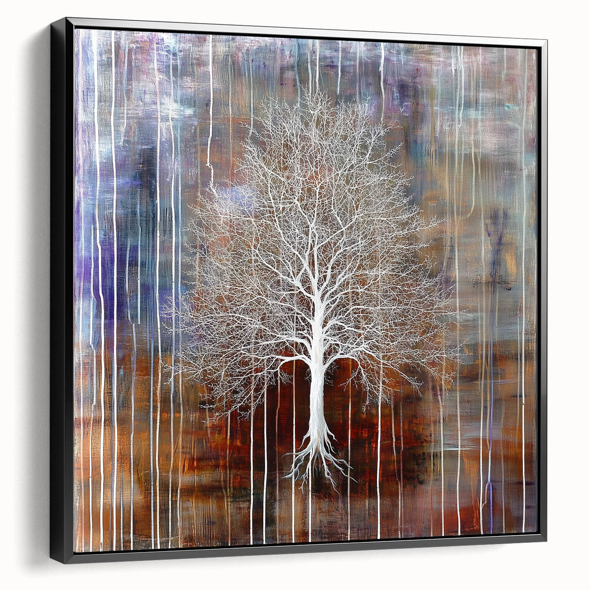 Framed abstract floral canvas art in black, showcasing vibrant colors and intricate details, perfect for modern home decor and enhancing interior aesthetics.