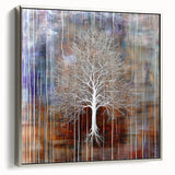 Framed abstract floral canvas art displaying vibrant colors and intricate designs, featuring a sleek silver border, ideal for modern home decor. Perfect for enhancing living spaces with a touch of elegance and nature-inspired beauty.