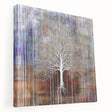Stretched canvas artwork displaying a vibrant abstract floral design in hues of pink, blue, and green. Ideal for modern home decor, adding a pop of color and elegance to any room. The side view showcases the canvas depth and texture, enhancing its visual appeal.