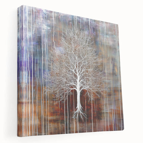 Stretched canvas artwork displaying a vibrant abstract floral design in hues of pink, blue, and green. Ideal for modern home decor, adding a pop of color and elegance to any room. The side view showcases the canvas depth and texture, enhancing its visual appeal.