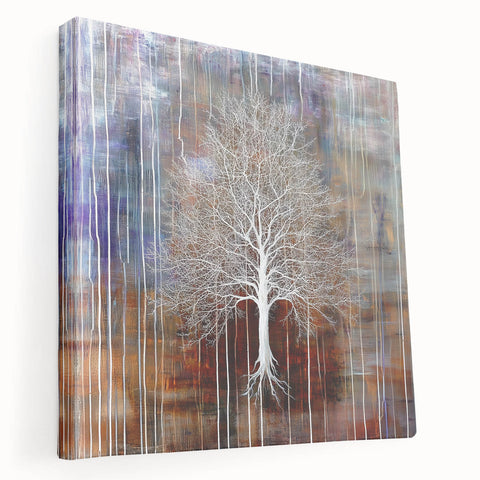 Stretched canvas artwork displaying a vibrant abstract floral design in hues of pink, blue, and green. Ideal for modern home decor, adding a pop of color and elegance to any room. The side view showcases the canvas depth and texture, enhancing its visual appeal.