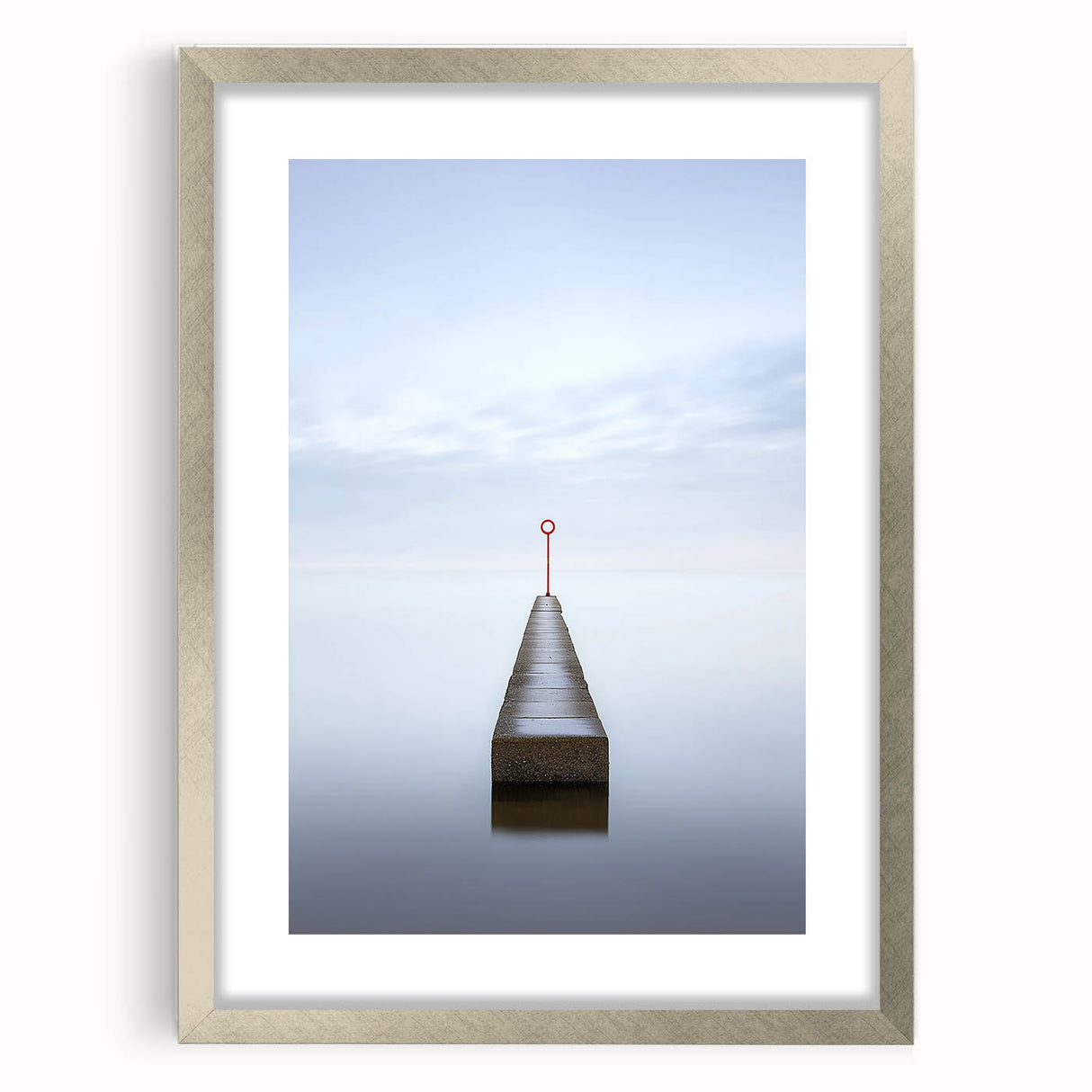 Abstract landscape framed artwork with a silver mat, showcasing soft hues of blue and green that evoke tranquility. Ideal for modern home decor, enhancing any space with a serene touch.
