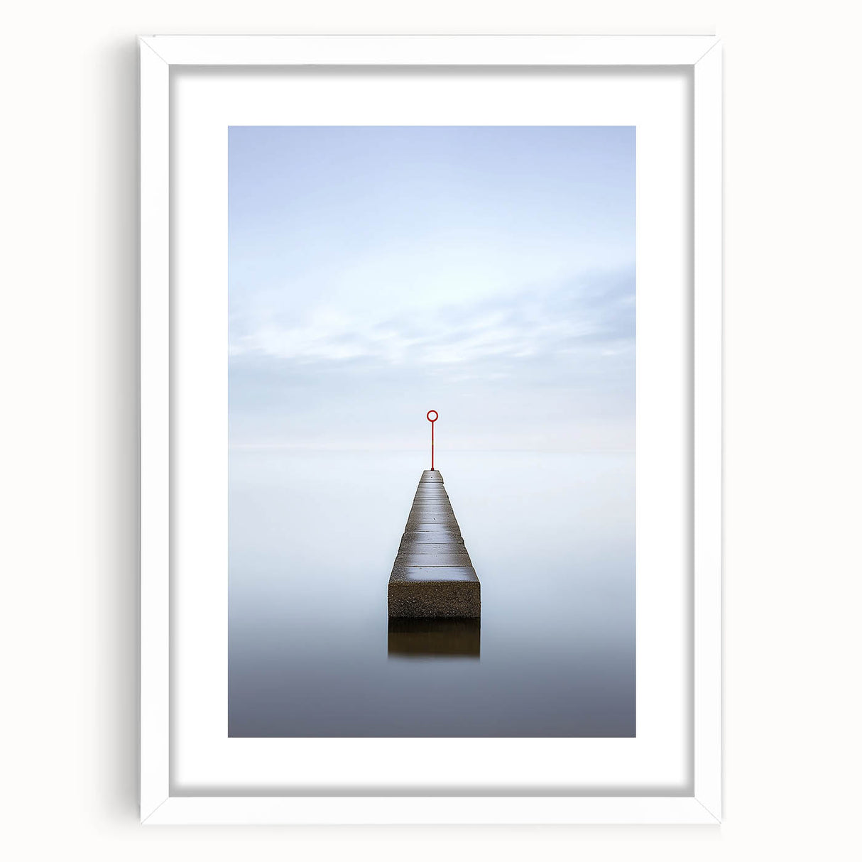 Abstract landscape artwork displayed in a white frame with a mat, featuring soft hues of blue and green, ideal for modern home decor and art enthusiasts.